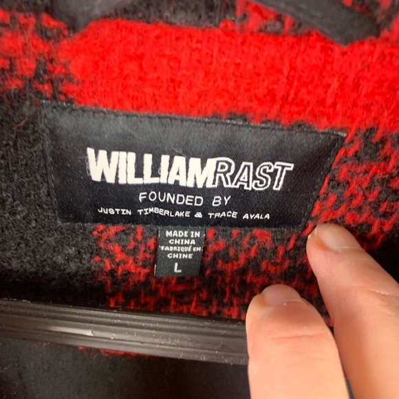 William Rast LARGE Red Black Wool Coat Buffalo Check Preppy Winter Timberlake - Picture 6 of 10